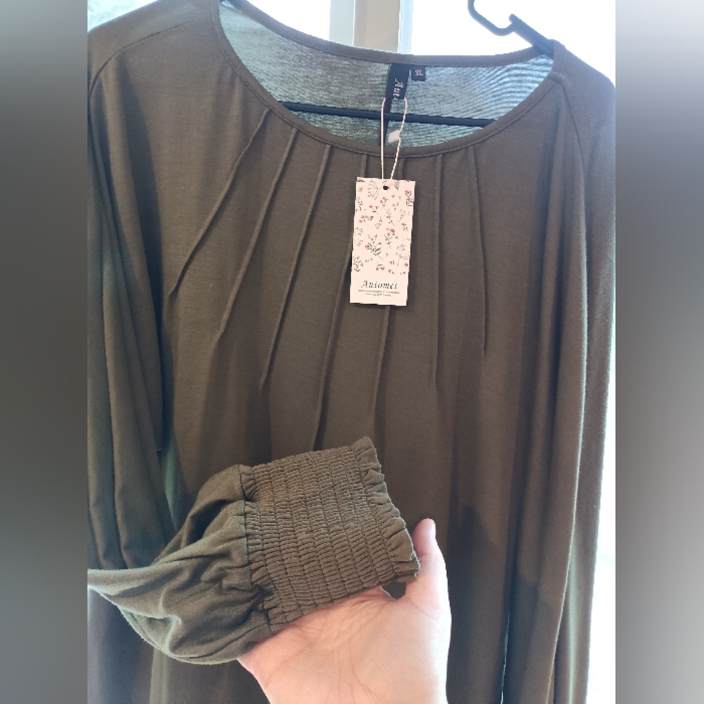 Olive Green Women's Top - Picture 2 of 4